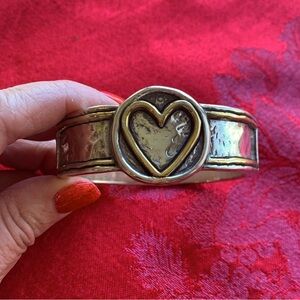 Brighton Love Vintage Silver & Gold wide bangle bracelet